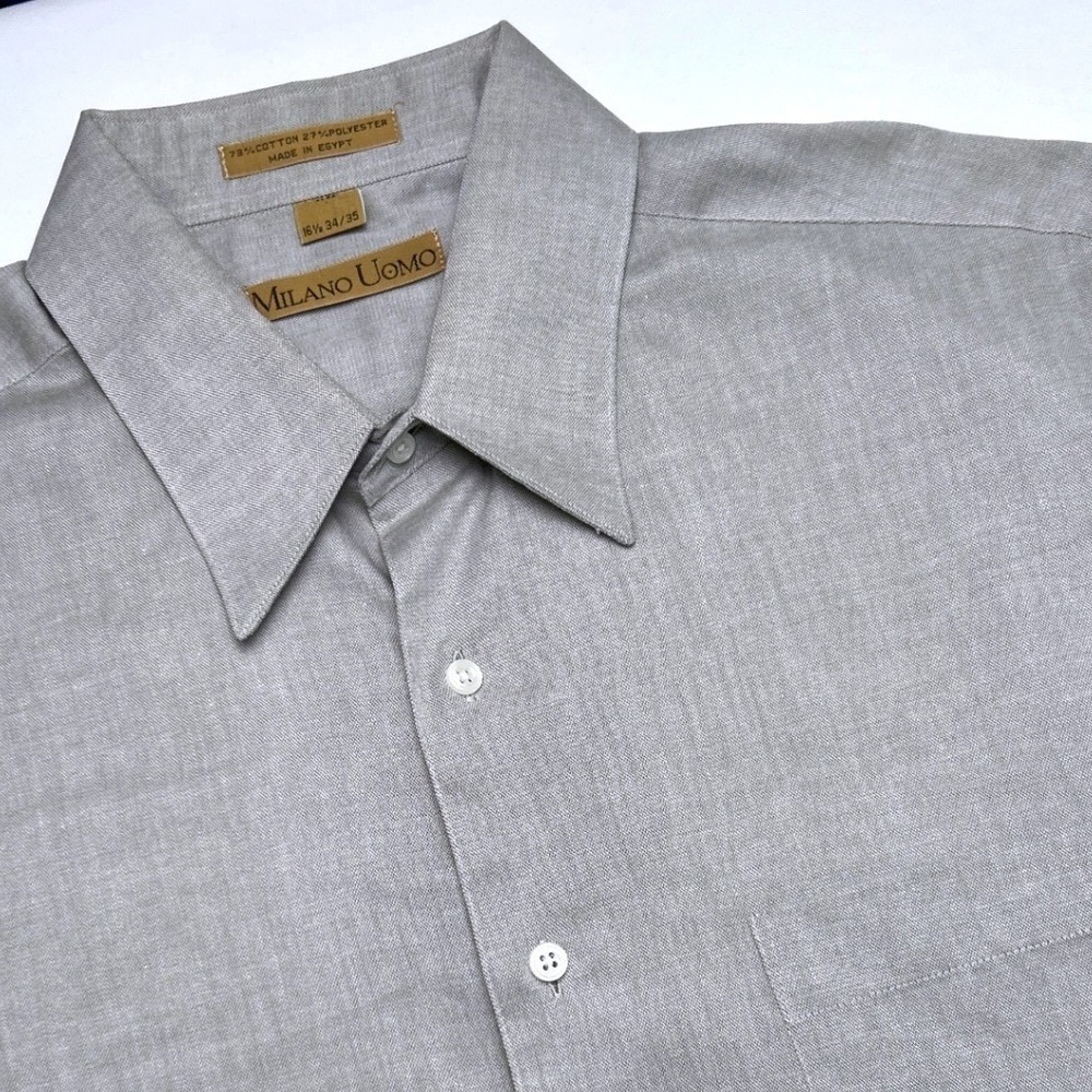 Milano Uomo Men Long Sleeve Dress Shirt Tan Size 16.5 34/35 Office Causal Preppy